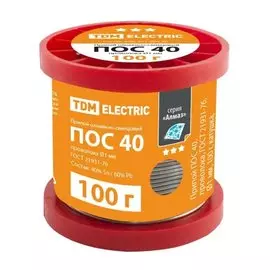 Припой POS40, проволка, TDM Electric, Алмаз, 100 г, диаметр 1 мм, катушка, ГОСТ 21931-76, SQ1025-0320/