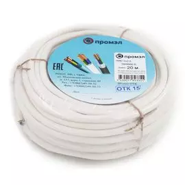 Провод ПВС, 2х2.5 мм, 20 м, медь, гибкий, белый, ПромЭл, 13321540