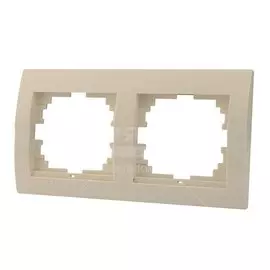 Рамка двухпостовая, горизонтальная, керамика, кремовая, Lezard, Deriy, 702-0300-147