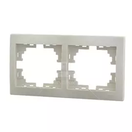 Рамка двухпостовая, горизонтальная, керамика, кремовая, со вставкой, Lezard, Mira, 701-0300-147