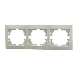 Рамка трехпостовая, горизонтальная, керамика, кремовая, со вставкой, Lezard, Mira, 701-0300-148