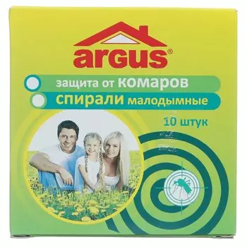 Репеллент от комаров, летающих насекомых, спираль, малодымный, Argus, 10 шт