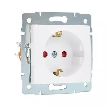 Розетка 1 гнездо, с заземлением, 16 А, 220 В, с защитными шторками, пластик, IP20, белая, с защитой от детей ПБТ, Lezard, Karina, 707-0288-124B