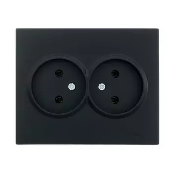 Розетка 2 гнезда, с заземлением, 16 А, 220 В, пластик, IP20, черный бархат, ПБТ, Lezard, Vesna, 742-4200-127B