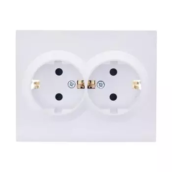 Розетка 2 гнезда, с заземлением, 16 А, 220 В, с защитными шторками, пластик, IP20, белая, с защитой от детей ПБТ, Lezard, Vesna, 742-0200-178B