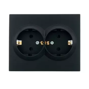 Розетка 2 гнезда, с заземлением, 16 А, 250 В, с защитными шторками, пластик, IP20, черный бархат, с защитой от детей ПБТ, Lezard, Vesna, 742-4200-178B