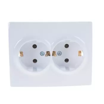 Розетка 2 гнезда, с заземлением, пластик, IP20, белая, ПБТ, Lezard, Karina, 707-0200-127B