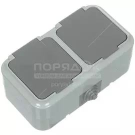 Розетка открытой установки, 2 гнезда, с заземлением, 16 А, пластик, IP54, серая, БелТИЗ, РА16-303/03, БП000002100