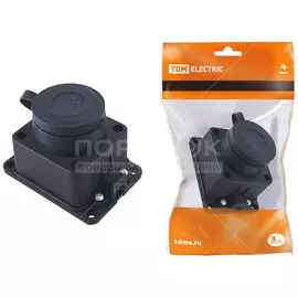 Розетка открытой установки, 1 гнездо, без заземления, 16 А, 250 В, каучук, IP44, настенная с заглушкой, TDM Electric, SQ0612-0003