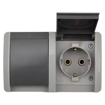 Розетка открытой установки, 2 гнезда, с заземлением, 16 А, 220-250 В, пластик, IP54, серая, Kranz, INDUSTRIAL, KR-78-0613