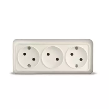 Розетка открытой установки, 3 гнезда, без заземления, 16 А, ABS пластик, IP20, слоновая кость, UNIVersal, Олимп, 1166