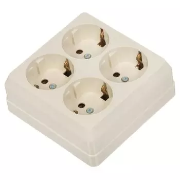 Розетка открытой установки, 4 гнезда, с заземлением, 16 А, ABS пластик, IP20, слоновая кость, UNIVersal, Олимп, 1171/2 ВКП
