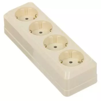 Розетка открытой установки, 4 гнезда, с заземлением, 16 А, ABS пластик, IP20, слоновая кость, UNIVersal, Олимп, 11690