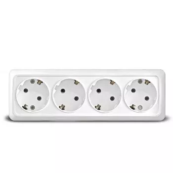 Розетка открытой установки, 4 гнезда, с заземлением, 16 А, керамика, белая, UNIVersal, Олимп, 1163