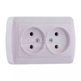 Розетка открытой установки, 2 гнезда, без заземления, пластик, белая, закрытый корпус, Lezard, Demet, 711-0200-128