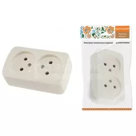 Розетка открытой установки, 2 гнезда, без заземления, 10 А, IP20, слоновая кость, 2П, TDM Electric, Дача, SQ1824-0022