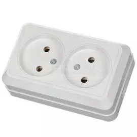 Розетка открытой установки, 2 гнезда, без заземления, 10 А, IP20, белая, TDM Electric, Ладога, SQ1801-0017