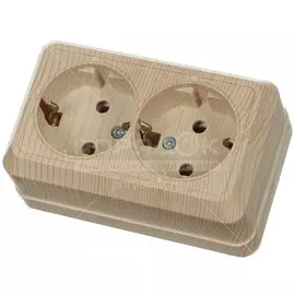 Розетка открытой установки, 2 гнезда, с заземлением, 16 А, IP20, сосна, 2П+3, TDM Electric, Ладога, SQ1801-0052