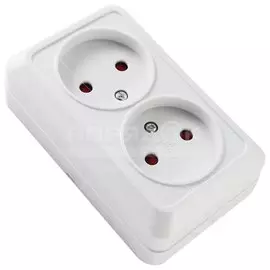 Розетка открытой установки, 2 гнезда, без заземления, 10 А, 250 В, с защитными шторками, керамика, IP20, белая, 2П, TDM Electric, Ладога, SQ1801-0061