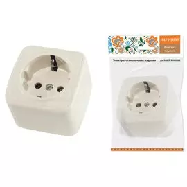 Розетка открытой установки, 1 гнездо, с заземлением, 16 А, IP20, слоновая кость, 2П+3, TDM Electric, Дача, SQ1824-0021