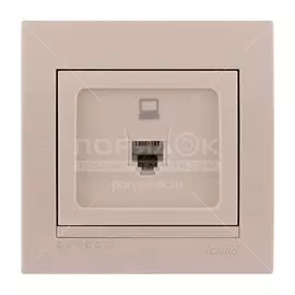 Розетка компьютерная скрытой установки, без заземления, керамика, кремовая, Lezard, Deriy, 702-0303-139