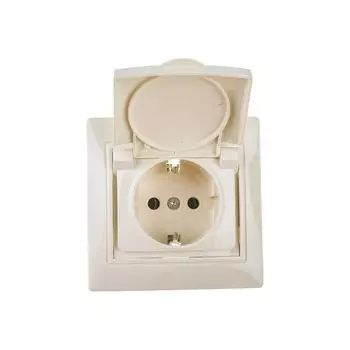 Розетка скрытой установки, 1 гнездо, с заземлением, 16 А, ABS пластик, слоновая кость, с крышкой, UNIVersal, Севиль, Б-С0029