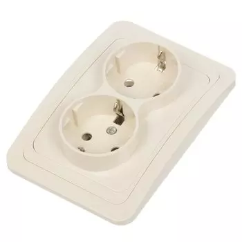 Розетка скрытой установки, 2 гнезда, с заземлением, 16 А, ABS пластик, IP20, слоновая кость, UNIVersal, Валери, Б-В0128