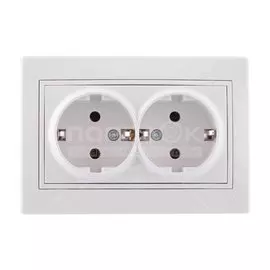 Розетка скрытой установки, 2 гнезда, с заземлением, керамика, белая, со вставкой, Lezard, Mira, 701-0202-127