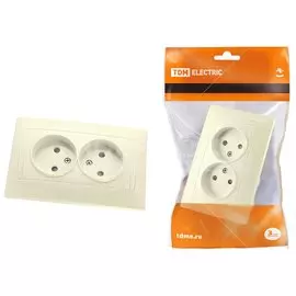 Розетка скрытой установки, 2 гнезда, без заземления, 10 А, 250 В, с защитными шторками, слоновая кость, TDM Electric, Лама, SQ1815-0112