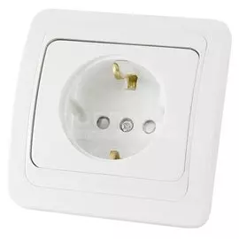 Розетка скрытой установки, 1 гнездо, с заземлением, 16 А, с защитными шторками, белая, 2П+З, TDM Electric, Валдай, SQ1804-0024