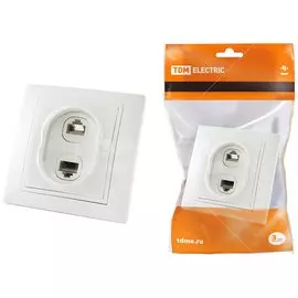 Розетка телефонная + компьютерная скрытой установки, без заземления, белая, TDM Electric, Таймыр RJ11+RJ45, SQ1814-0023