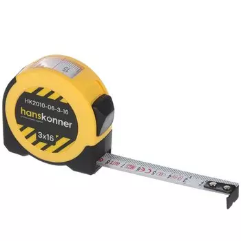Рулетка 3 м, пластик, металл, 16 мм, с окном, Hanskonner, HK2010-06-3-16
