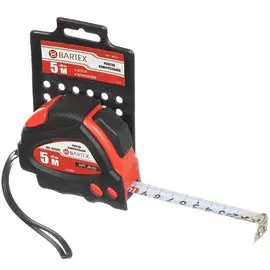 Рулетка 5 м, обрезиненный пластик, магнитная, 19 мм, автостоп, + 2 кнопки, Bartex, 32G-5019, JB 03