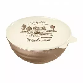 Салатник пластмассовый, 1550 мл, Wave с крышкой С32581, темно-бежевый