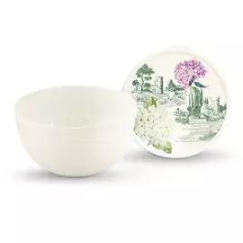 Миска пластик, круглая, 19 см, 2 л, с крышкой, Toile de Jouy, Полимербыт, С59654