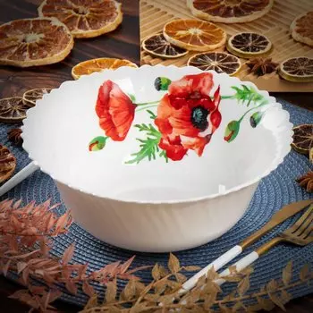 Салатник стеклокерамика, круглый, 23 см, 2000 мл, Алый мак, Daniks, LHW90/K1929