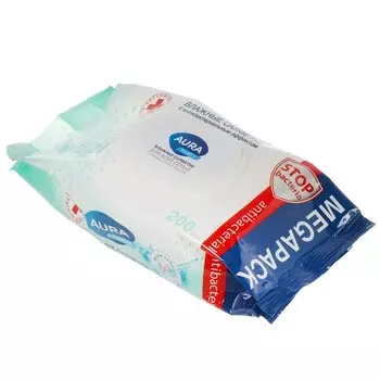 Салфетка влажные Aura, Family, с антибактериальным эффектом, 200 шт, для всей семьи