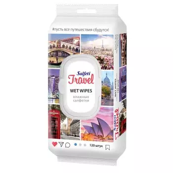 Салфетки влажные Salfeti, Travel, универсальный, 120 шт, с пластиковым клапаном, 72726