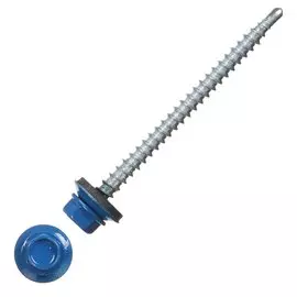 Саморез кровельный, сверло, диаметр 4.8х70 мм, 10 шт, синий, пакет, Bartex