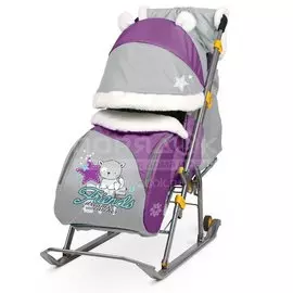 Санки-коляска НД6, Бельчонок/Котенок/Ежик/Снеговик/Снегири, без колес, чехол для ног, муфта, сумка, Nika