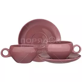 Набор чайный фарфор, 4 предмета, на 2 персоны, 290 мл, Bronco, Fusion, 263-1150, брусничный