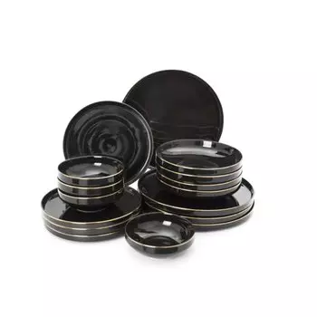 Сервиз столовый фарфор, 16 предметов, на 4 персоны, Domenik, Black Gold, DM3017