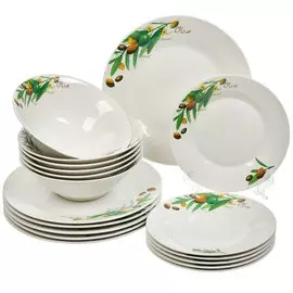 Сервиз столовый фарфор, 18 предметов, на 6 персон, Оливки Красавица, ALD-18G