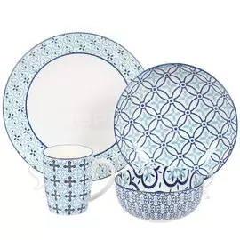 Сервиз столовый из фарфора, 16 предметов, Мозаика голубой I.K