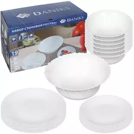 Сервиз столовый стеклокерамика, 19 предметов, на 6 персон, Daniks, Белый, CW, белый