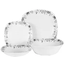 Сервиз столовый из стеклокерамики, 19 предметов, Черные цветы JY-S-19-08 Olaff