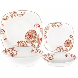 Сервиз столовый из стеклокерамики, 19 предметов, Красные цветы JY-S-19-06 Olaff