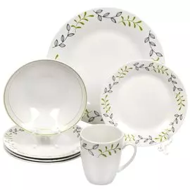 Сервиз столовый керамика, 16 предметов, на 4 персоны, Травы, YF2103, белый