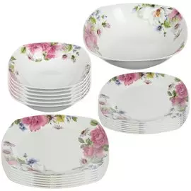 Сервиз столовый керамика, 19 предметов, на 6 персон, Пион квадрат, 19к-5600