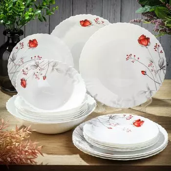 Сервиз столовый стеклокерамика, 18 предметов, на 6 персон, Daniks, Вероника